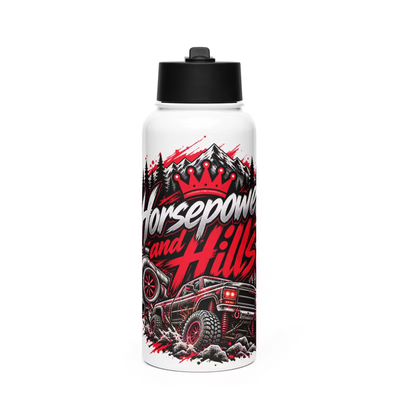 Horsepower and Hills – Rostfri stålflaska med sugrörslock – Vit – 0,95 L