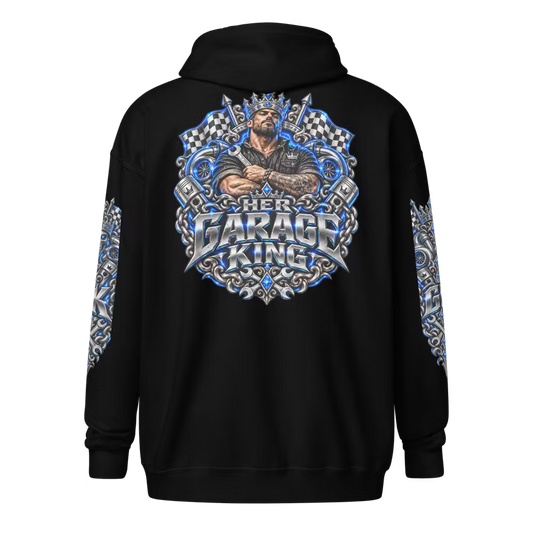 Her Garage King Blue Edition – Premium Zip Hoodie