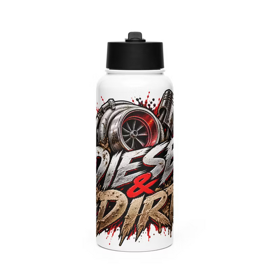 Garagegåvan – Diesel & Dirt – Rostfri stålflaska med sugrörslock – Vit – 0,95 L
