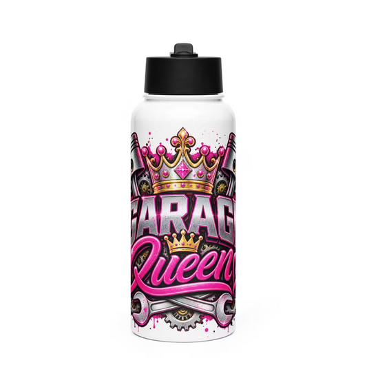 Garage Queen Pin-Up – Rostfri stålflaska med sugrörslock – Vit – 0,95 L