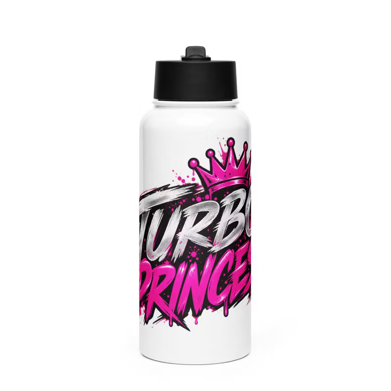Turbo Princess – Rostfri stålflaska med sugrörslock – Vit – 0,95 L
