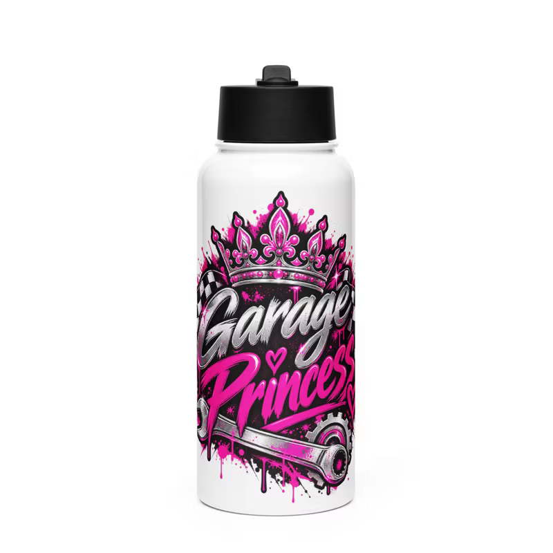 Garage Princess – Rostfri stålflaska – Vit – 0,95 L