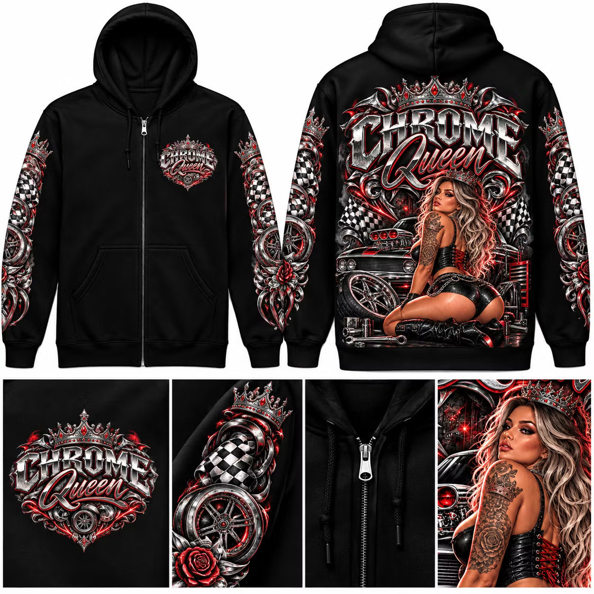 Chrome Queen Zip Hoodie – Premium Racing Edition