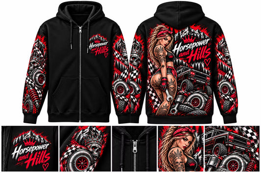 Horsepower & Hills – Garage zip Hoddie