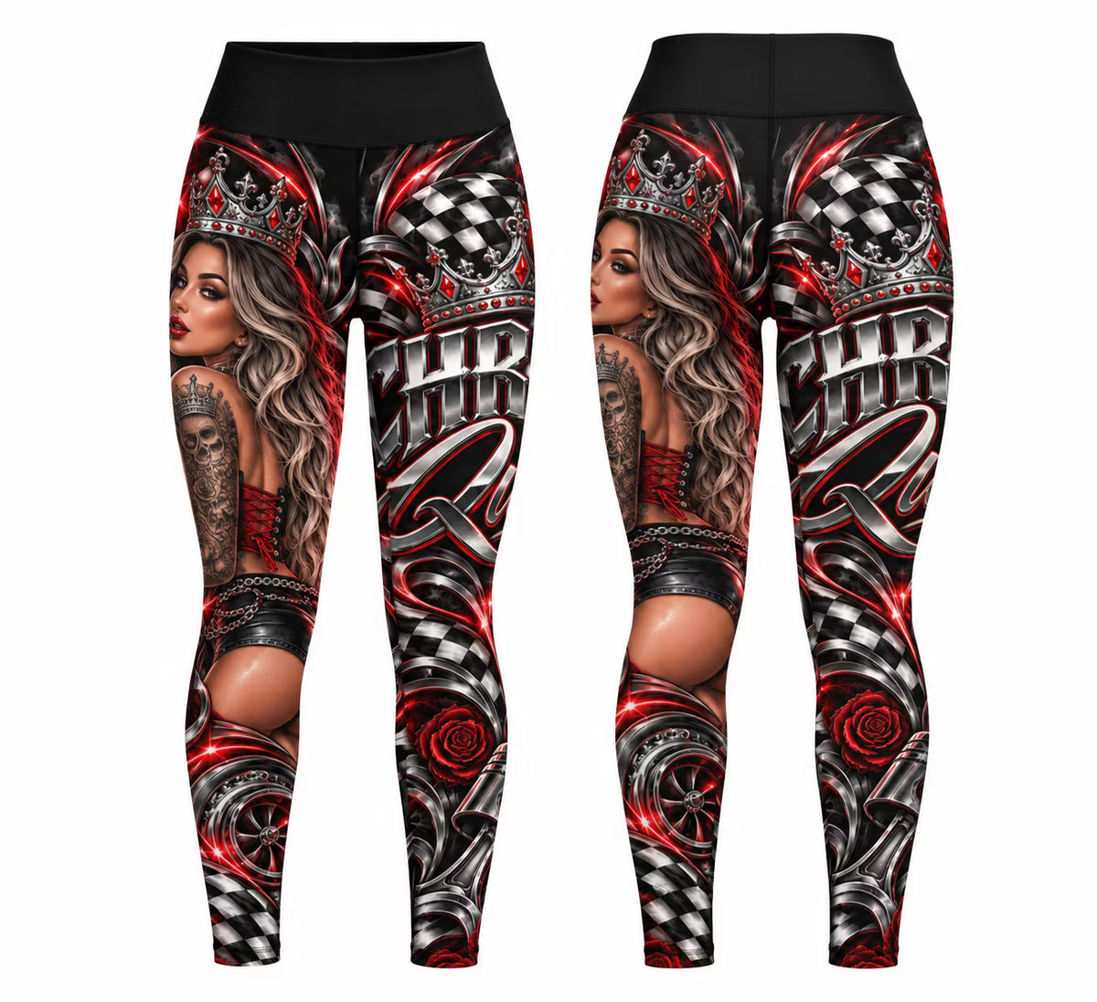 Chrome Queen Racing Leggings – Premium Garage Edition