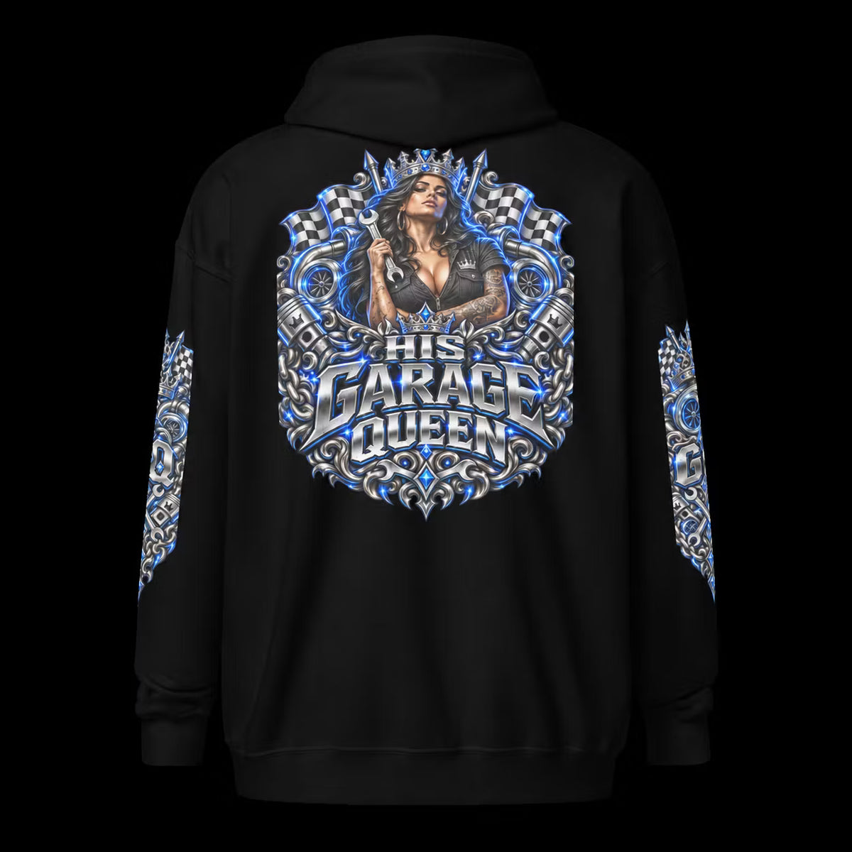 His Garage Queen Blue Edition – Premium Zip Hoodie