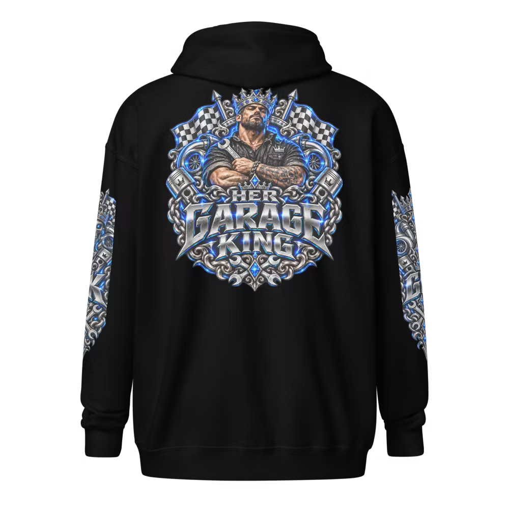 Her Garage King Blue Edition – Premium Zip Hoodie