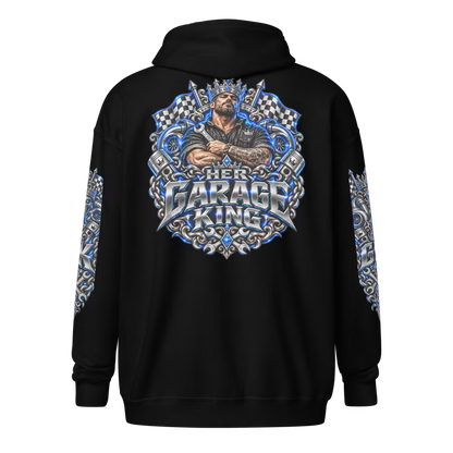Her Garage King Blue Edition – Premium Zip Hoodie