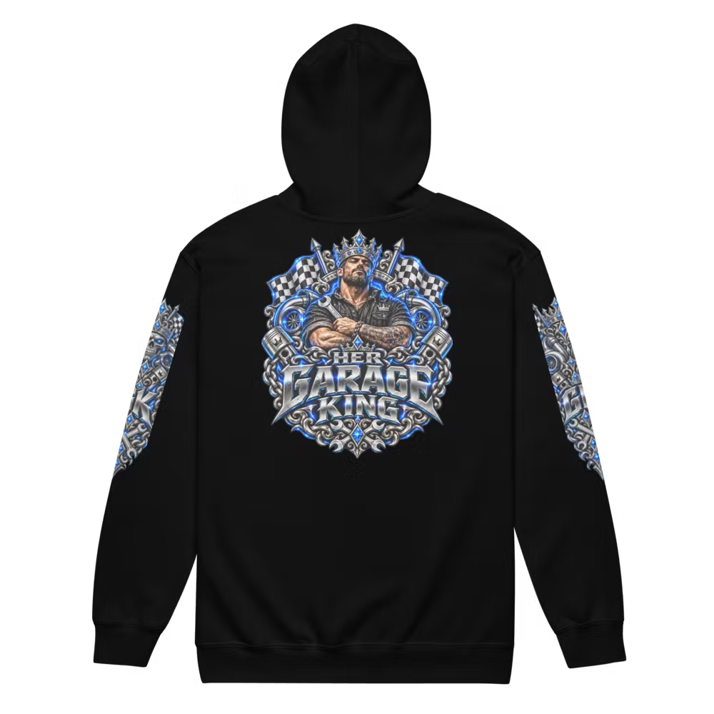 Her Garage King Blue Edition – Premium Zip Hoodie